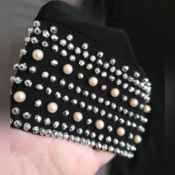 ✨️HP✨️Annalee + Hope | NWOT Dressy Black 3/4 Sleeve Embellished Cuffs Top - Picture 5 of 10